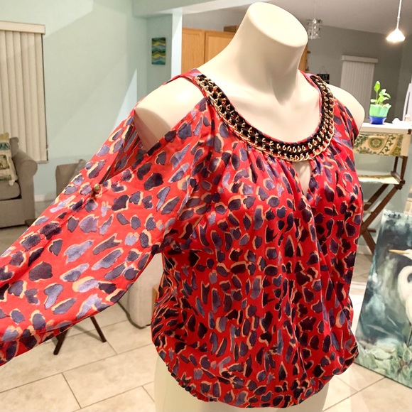 Thalia Sodi Tops - Thalia Sodi Animal Print Cold Shoulder Top